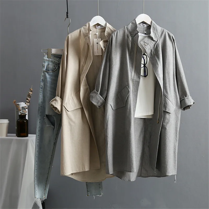 Летнее платье из хлопка и льна Женская Тренч 2021 новый корейский вариант с