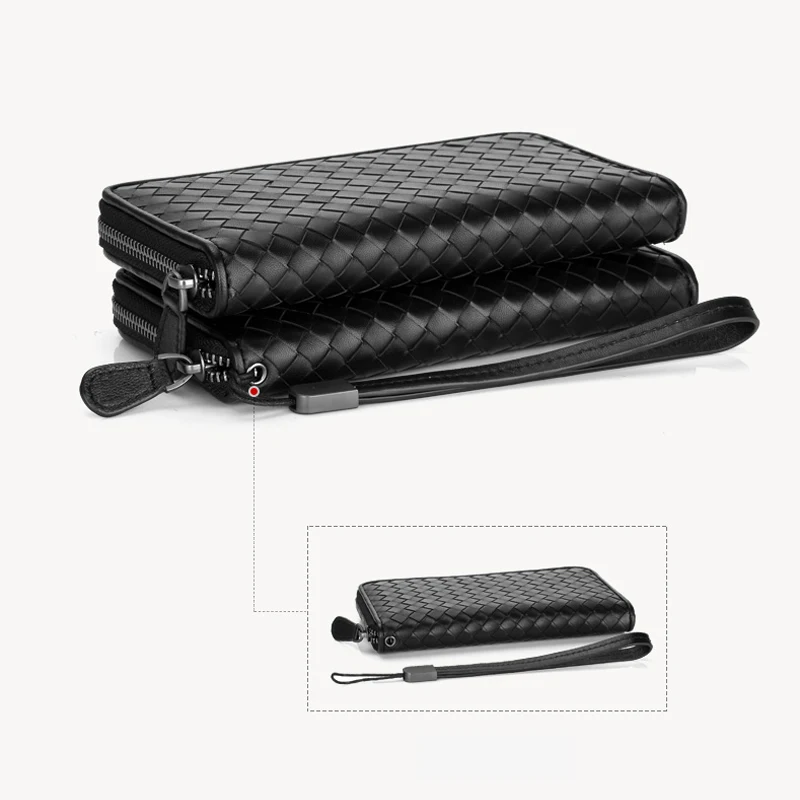 

2021 New Leather Men's Wallet Long Woven Leather Bag Luxury Brand Clutch Simple Fashionable Lady Wallet Large Capacity Sheepskin