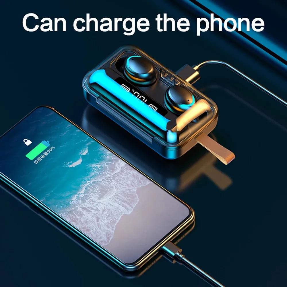 TWS Bluetooth-совместимые наушники 5 0 9D стерео водонепроницаемые беспроводные 2200 мАч
