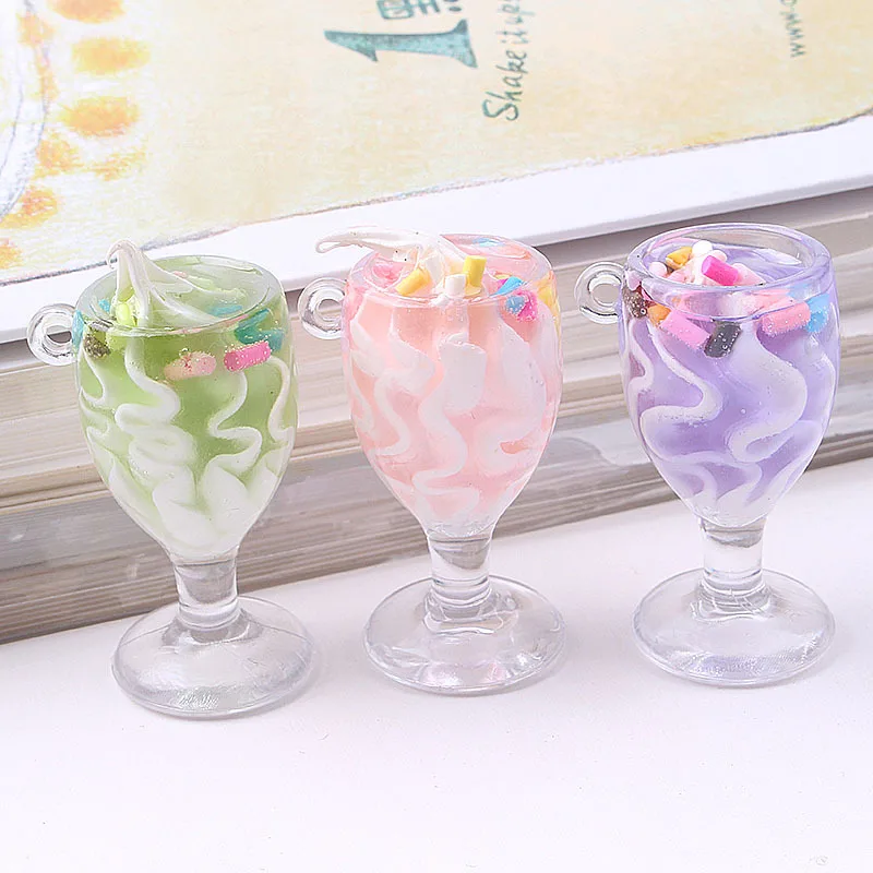 

10Pcs Ice Cream Milk Tea Cup With Hole Kawaii Cabochon Miniature Doll House Kid Toys Charms DIY Craft Keychain Phone Decoration