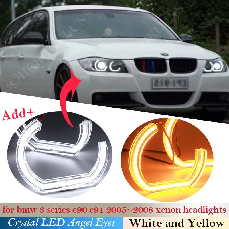 

Кристальные светодиодсветодиодный глаза ангела DTM стиль гало кольца свет наборы для BMW 3 серии E90 E91 2005 ~ 2008 ксеноновые фары поворотный сигнал ...
