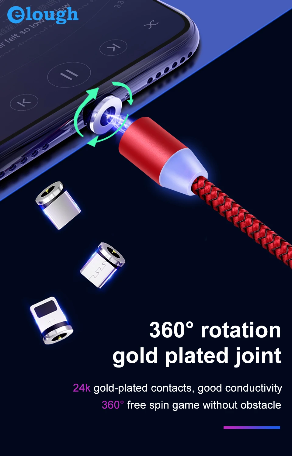 Магнитный кабель зарядный usb-кабель магнитный кабель Elough для зарядного устройства iPhone кабель Micro USB type C
