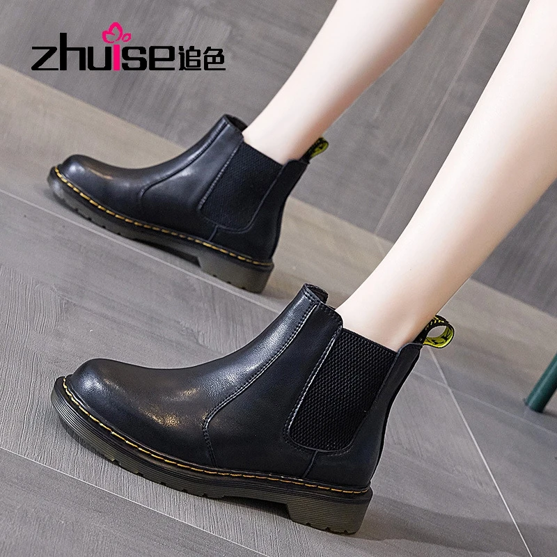 

Новые ботинки Martin женские ботинки челси на плоской подошве с одной ногой трендовые уличные мотоциклетные ботинки в британском стиле красны...