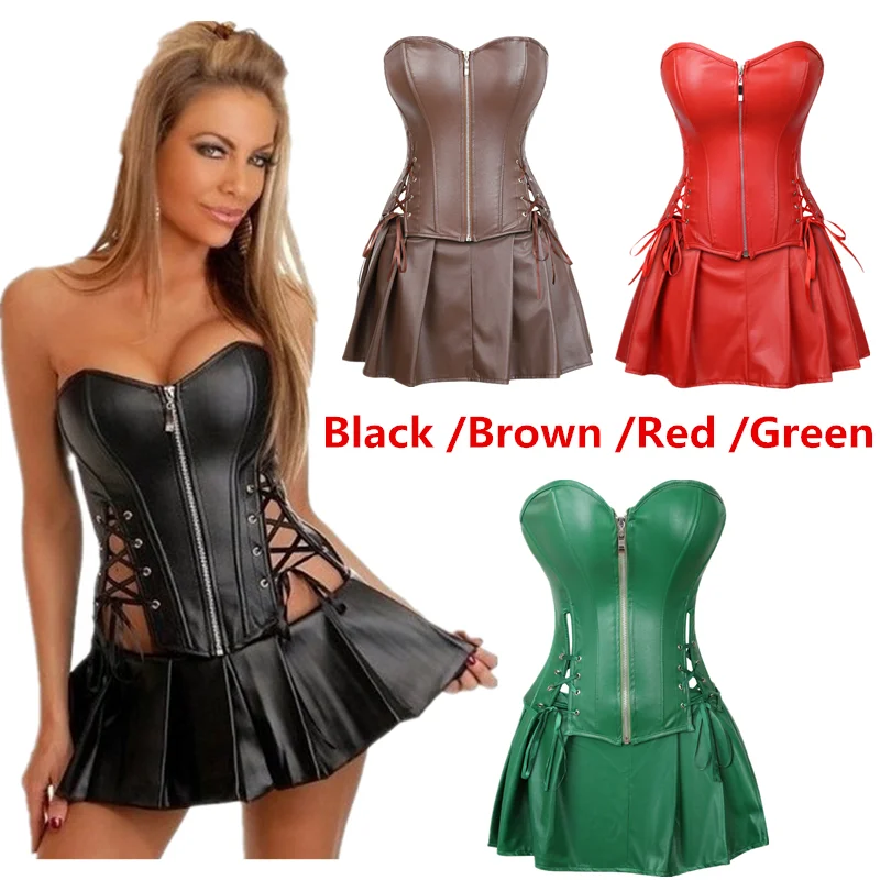 Размера плюс S 6XL женское сексуальное платье с корсетом из искусственной кожи