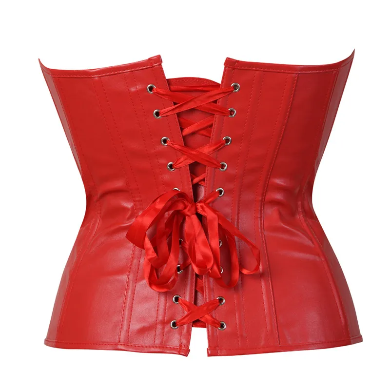 

Women Sexy Faux Leather Corsets Burlesque Overbust Corsets Bustiers with Zipper Front Plus Size Lingerie Top Body Shaper