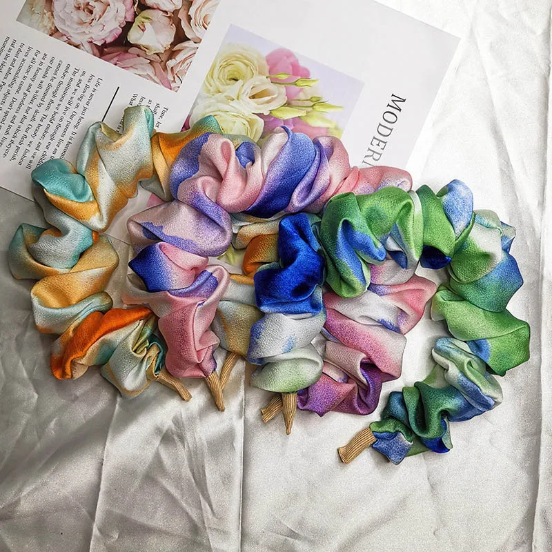 Mix-Цвет Ruched плиссированные повязка на голову раза глянцевый атласной лентой