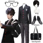 Костюм для косплея из Игры Persona 5 Акира Курусу P5 Ren Amamiya, полный комплект, школьная форма, мужские костюмы, парик, обувь, футляр для очков на Хэллоуин