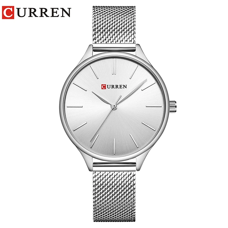 silver white CURREN Горячая Мода простой стиль женский браслет часы Женское платье наручные кварцевые женские часы подарки relogios feminino - Цвет: silver white