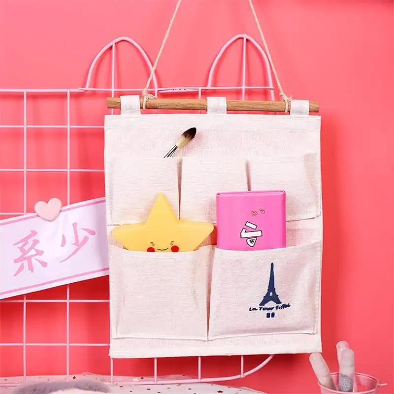 Настенная сумка для хранения из хлопка и льна С 5 Карманами|Сумки вещей| |