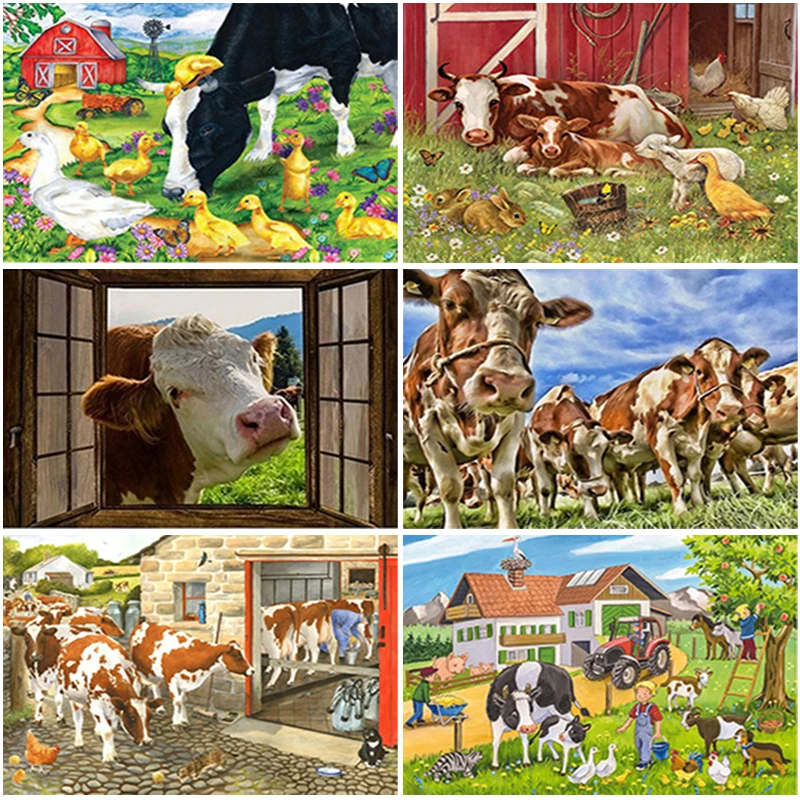 5D DIY Diamond Painting Cross Stitch Full Square/Round Cartoon Cow Picture Embroidery Animal Mosaic Home Decor | Дом и сад