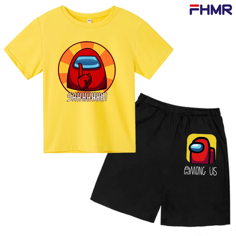 

Popular Video Game Among Us Kids Toddler T-shirt Imposter Print O-collar Short-sleeved Boy Girl Shirt Street Fashion Top+shorts
