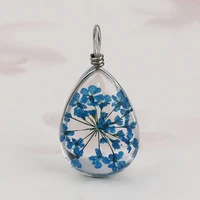 2 pcs real dried flower globe bubble bottle charms transparent glass drop flowers pendants for diy jewelry finding accessories