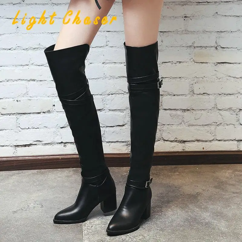 

Autumn Winter New Boots Women's High-heeled Over-the-knee Boots High-top Leather Boots Mid-top Boots Women's Large Size 34-46