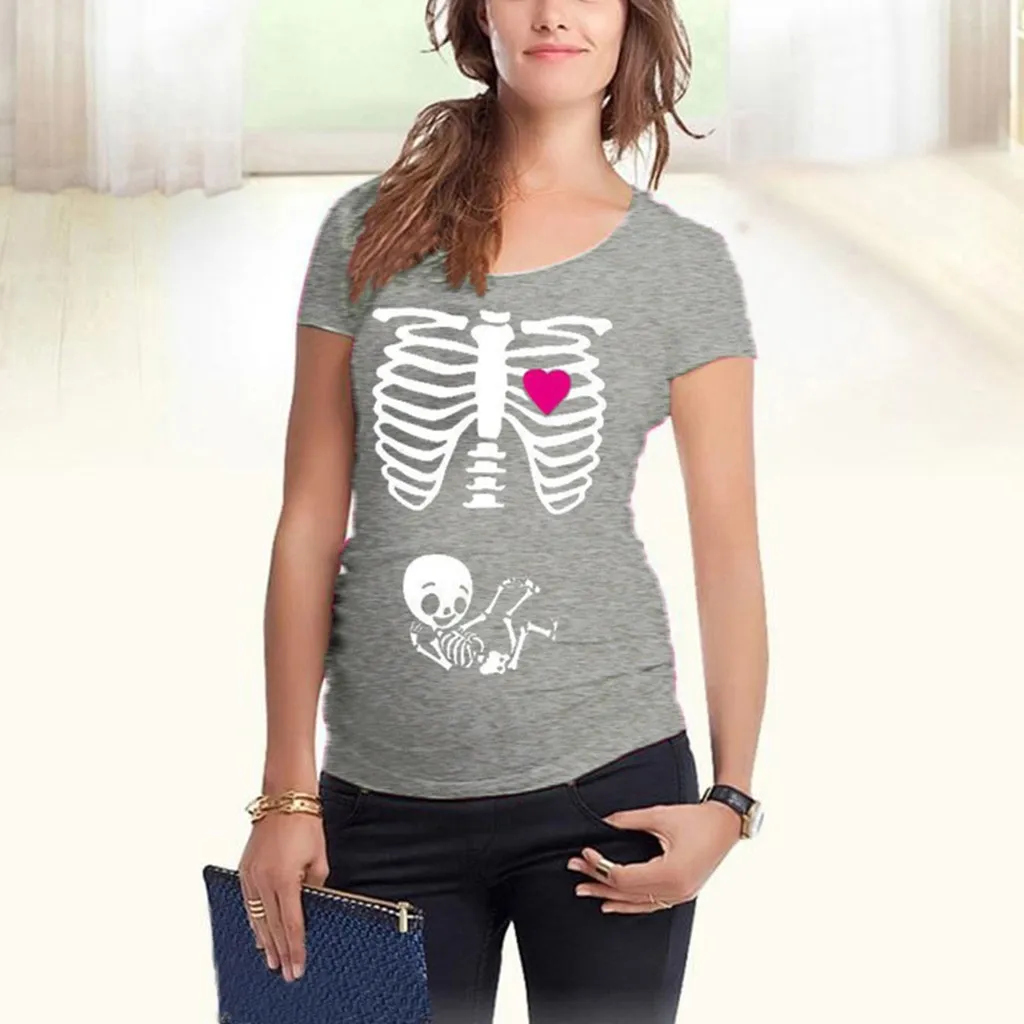 

Women Maternity Short Sleeve Skeleton Print Tops T-shirt Pregnant Casual Clothes zwangerschaps kleding hamile giyim womens cloth