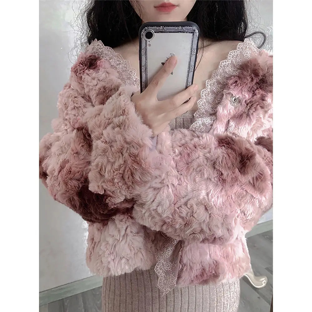 

Женские зимние Утепленные Пальто 2021, женские теплые куртки с V-образным вырезом и длинным рукавом из искусственного меха, Дамское пушистое п...