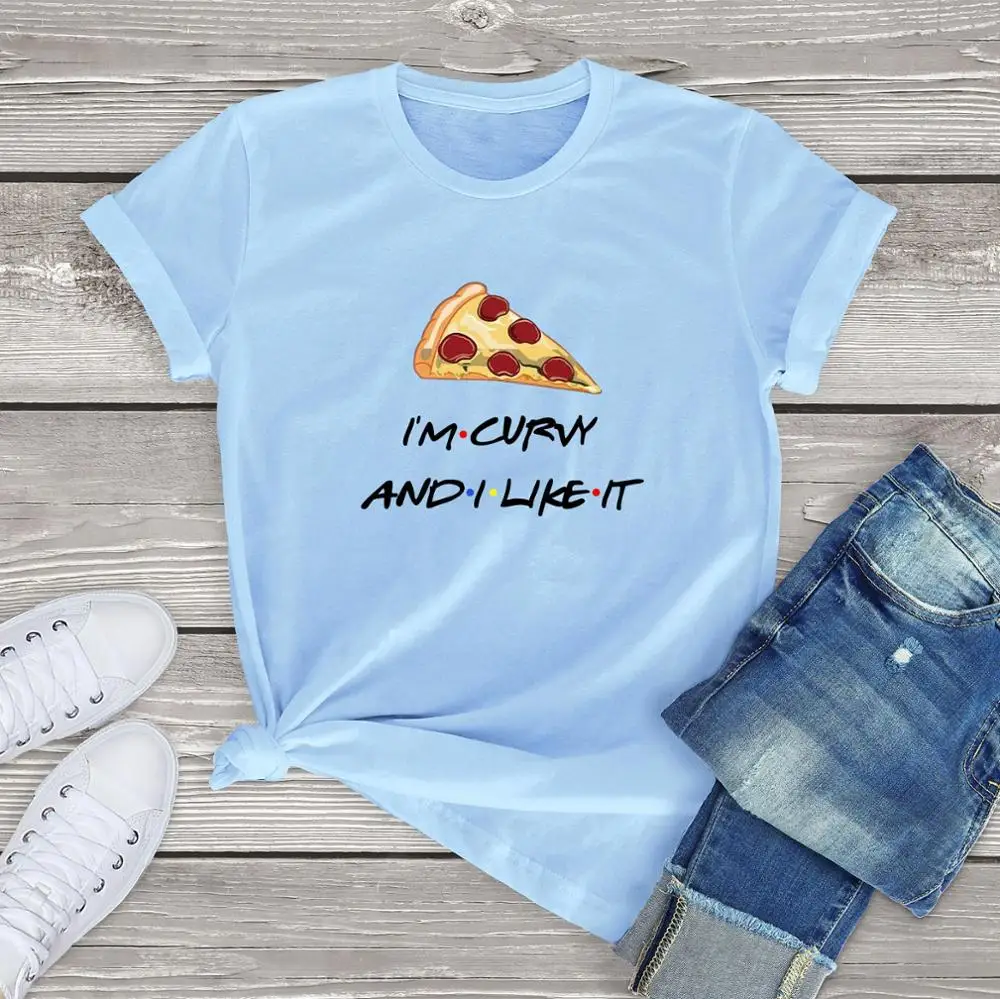 

FLC T shirt women 90s oversize kawaii Pizza I'm curvy and I like It funny femme T-Shirt off white tops women 2020 Harajuku Tees