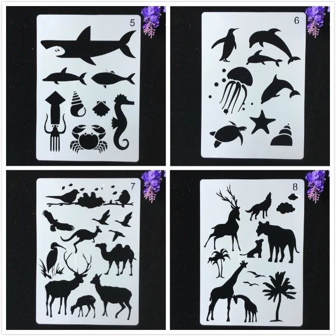 4 шт. трафареты A4 29x21 см для рисования животных|Трафареты| |