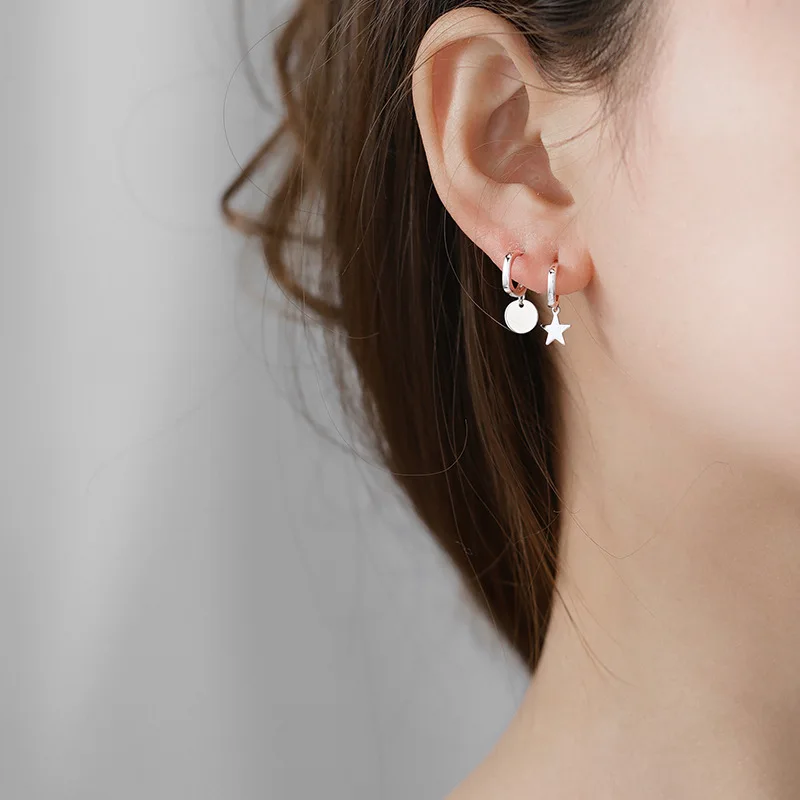 Серьги из серебра 925 пробы с подвеской в виде звезды серьга форме Луны короткие