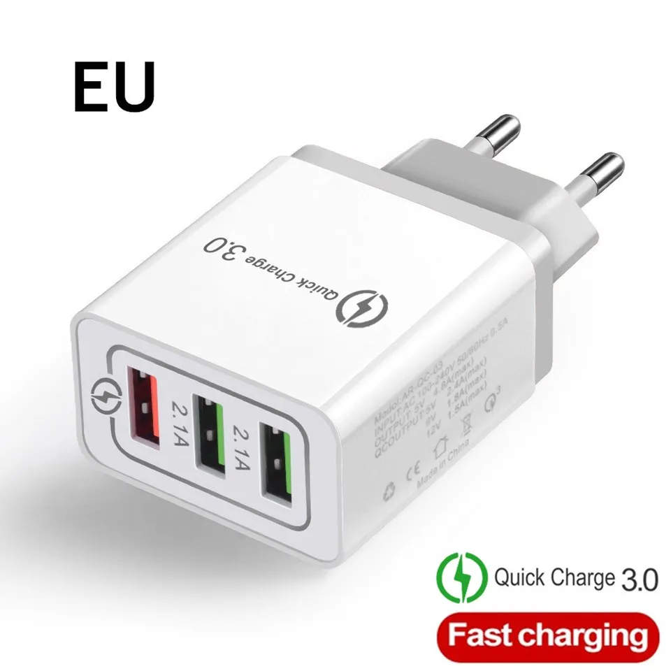 Зарядное устройство USB для телефона с разъемом EU/US, быстрое зарядное устройство, быстрая зарядка QC 3,0, 5 В/3 А, для Apple, samsung, huawei, Xiaomi, iphone 6, 7, 8 X, зарядное устройство для телефона