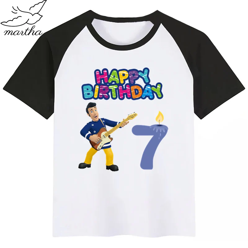 BlackG Одежда для детей с надписью «Happy Birthday Number», «Fireman Sam DIYKids»; футболка для девочек; подарок на день рождения; одежда для детей; футболки для мальчиков; футболки для малышей - Цвет: BlackG