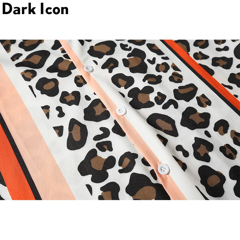 Темная икона полосатые рубашки мужские 2019 летние уличные ретро в леопардовой