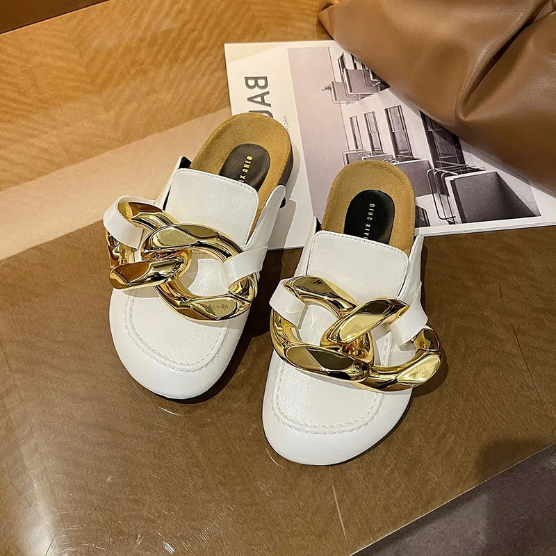 

Cover Toe Low Shoes Mules For Women 2021 Ladies' Slippers Luxury Slides Loafers Platform Pantofle Designer Soft New Fashion Hoof