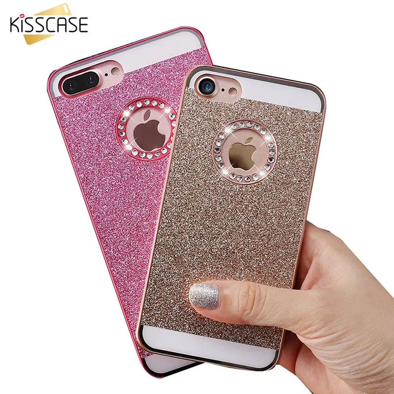 KISSCASE Bling Glitter Phone Cases For iPhone 7 Plus 8 6 6S Shiny Matte 5 5S SE Plain Hard Back Cover Capa |