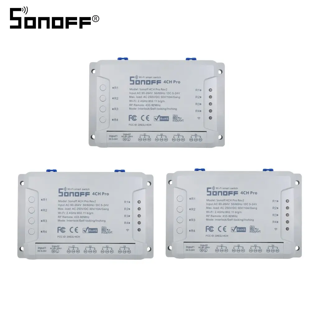 Itead Sonoff 4CH Pro R2 433 МГц 4 канала RF беспроводной пульт дистанционного управления Wifi умный переключатель инчинг интерлок реле Alexa Google Home - Комплект: 3pcs