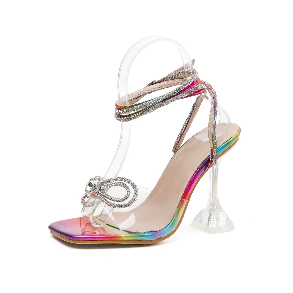 

Bowknot Rhinestone Women Gladiator Sandals Sexy Crystal High Heels Party Dress Summer Shoes For Women Buckle Plus Size 35-42