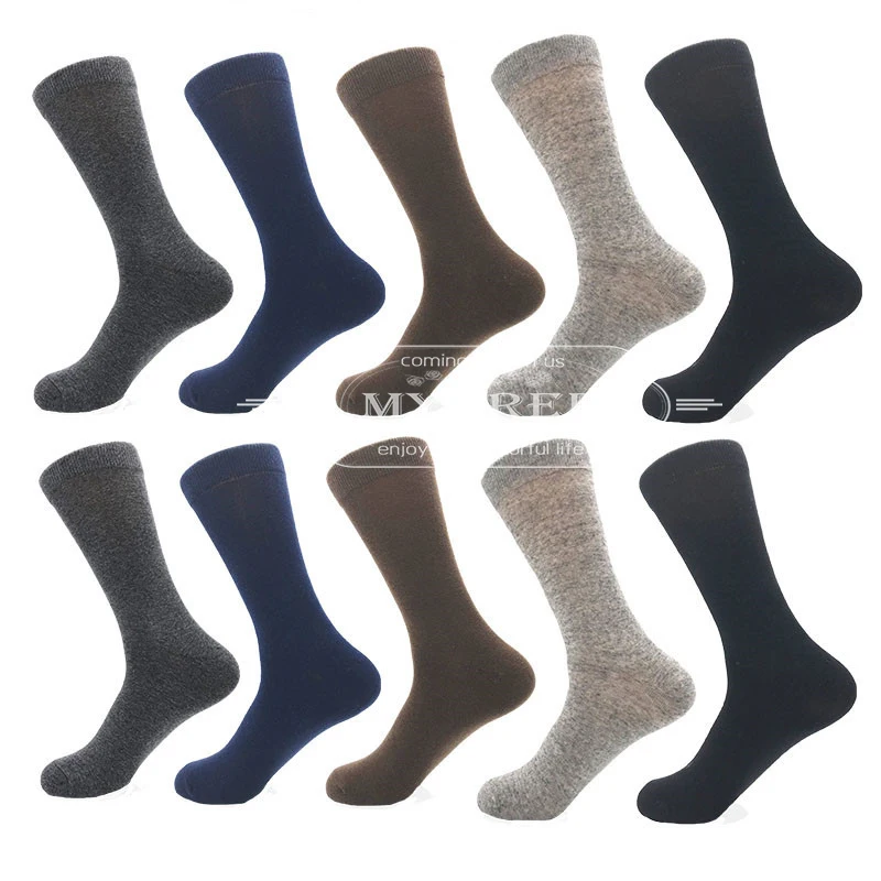 10 pairs of socks MYORED Прямая чесаные хлопковые носки мужские деловые носки для команды Классические однотонные клетчатые носки Calcetines de hombre - Цвет: 10 pairs of socks