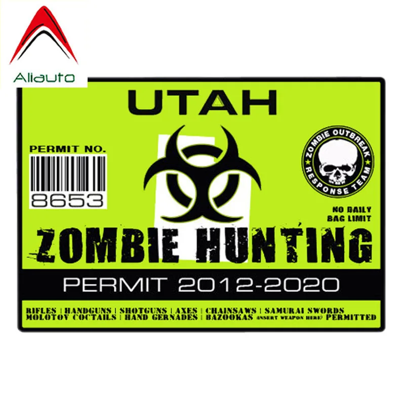 

Aliauto Personality Car Sticker Utah Zombie Outbreak Response Team Zombie Hunting Permit Reflective Pvc Decal for Volvo,10cm*7cm