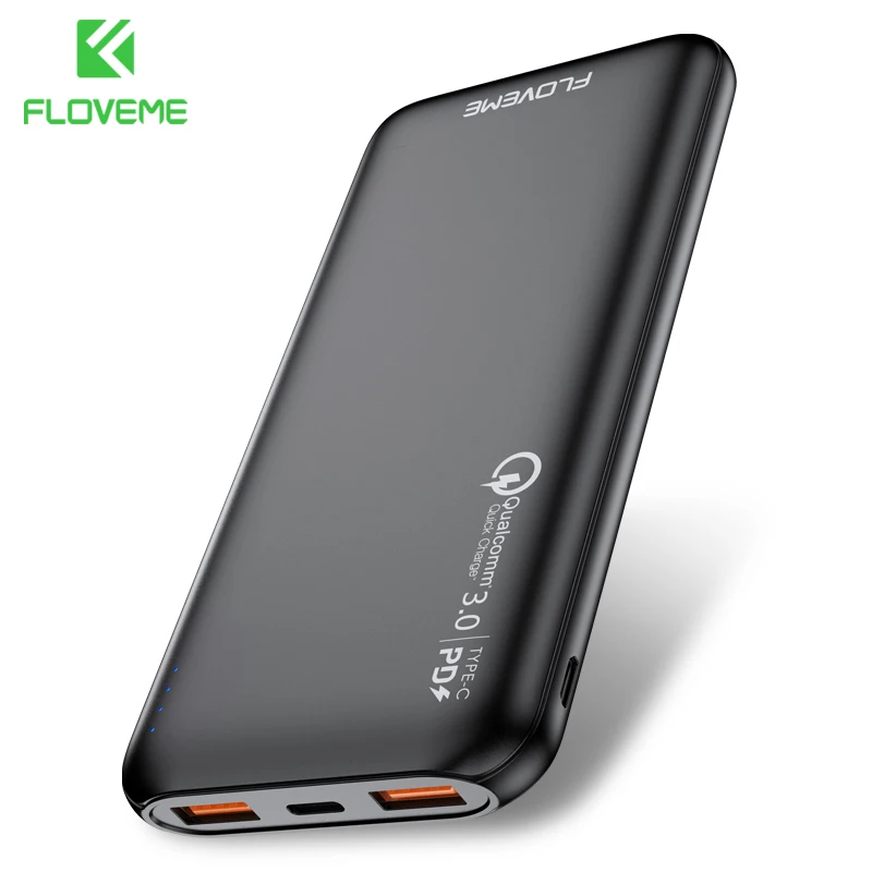 FLOVEME быстрое зарядное устройство 3,0 power Bank 10000 мАч Портативная зарядка 3 входа power Bank Внешнее зарядное usb-устройство для аккумулятора для Xiaomi iPhone