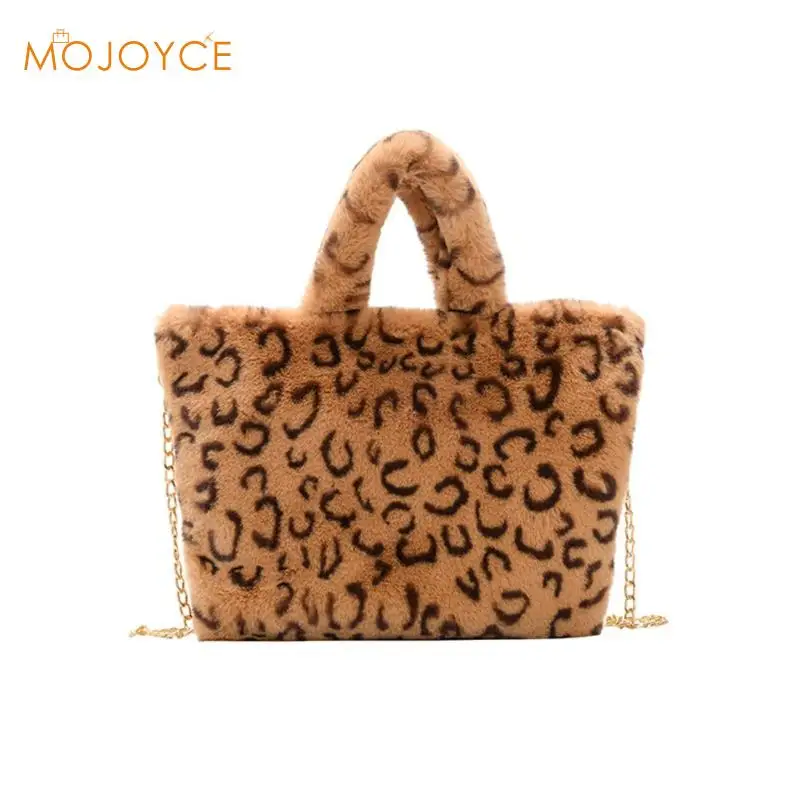 New Women Winter Faux Fur Shoulder Bag Handbag lady Leopard print Handbag Plush Totes Messenger Handbag Tote Bag Dropshipping