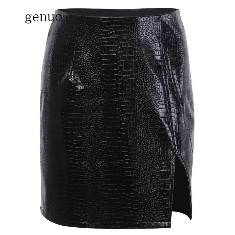 

2020 Autumn New Skirts Womens PU Solid High Waist Street Shoot Straight Package Hip Sexy Slim Slimming Mini Skirt