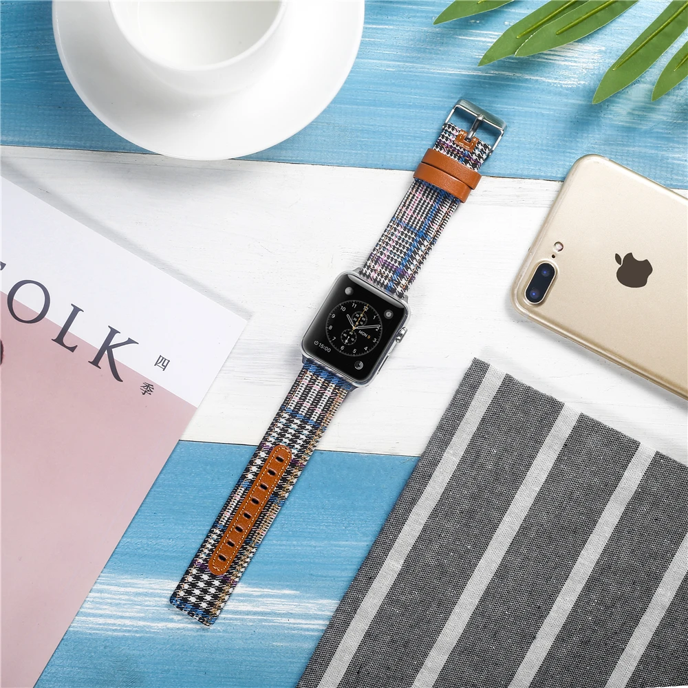 Холщовый ремешок для часов для Apple Watch 38 мм 42 мм 40 мм 44 мм нейлоновый кожаный ремешок для часов браслет для iWatch Series 5/4/3/2/1