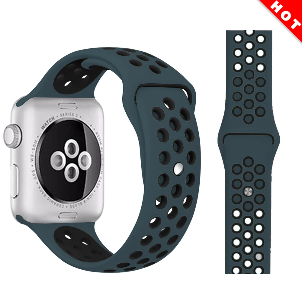 Модный спортивный силиконовый ремешок для часов apple watch 42 мм, 38 мм, 40 мм, 44 мм, браслет Nike+ Iwatch series 5/4/3/2/1 - Цвет ремешка: Blue feather black
