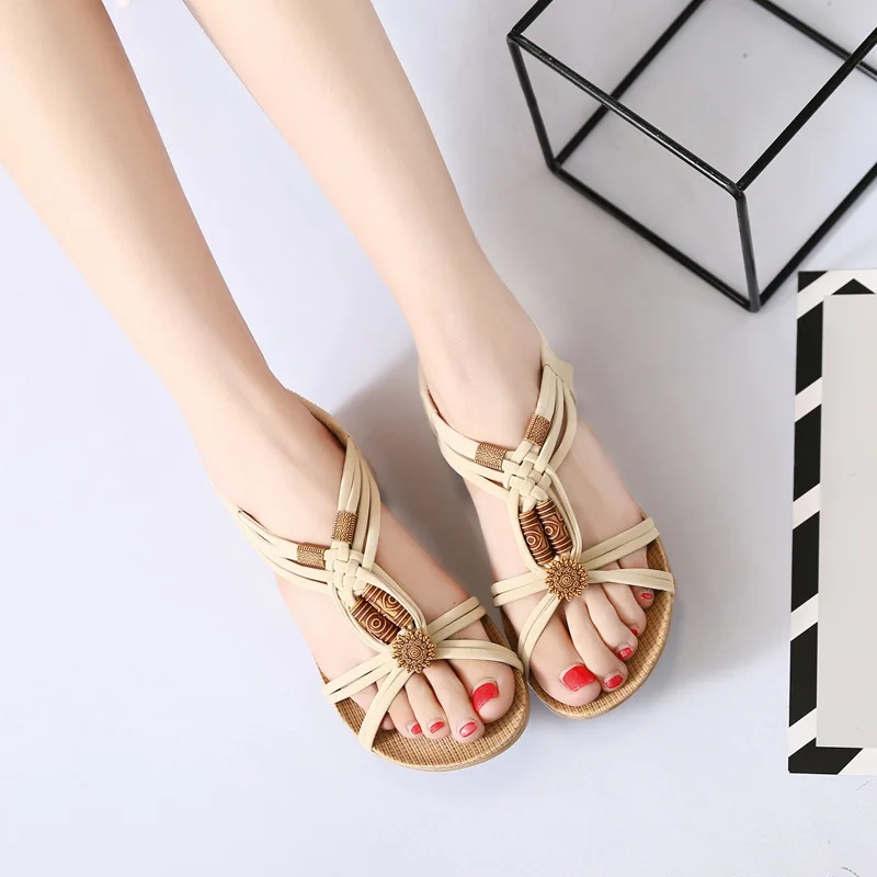 

2021 Summer Women Premium Orthopedic Open Toe Sandals Vintage Anti-slip Breathable Leather Casual Female Platform Retro Shoes