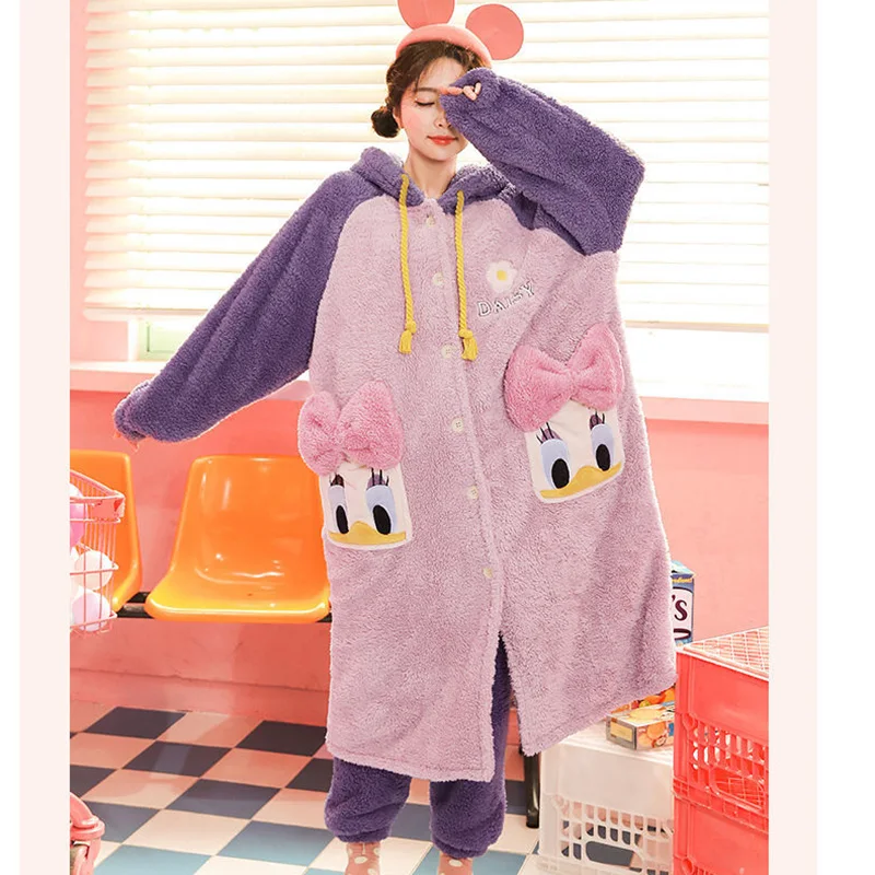 

Pajamas for Women Autumn and Winter Nightgown Thickened Plus Velvet Long Cute Flannel Bathrobe Home Service Two Piece Fashion