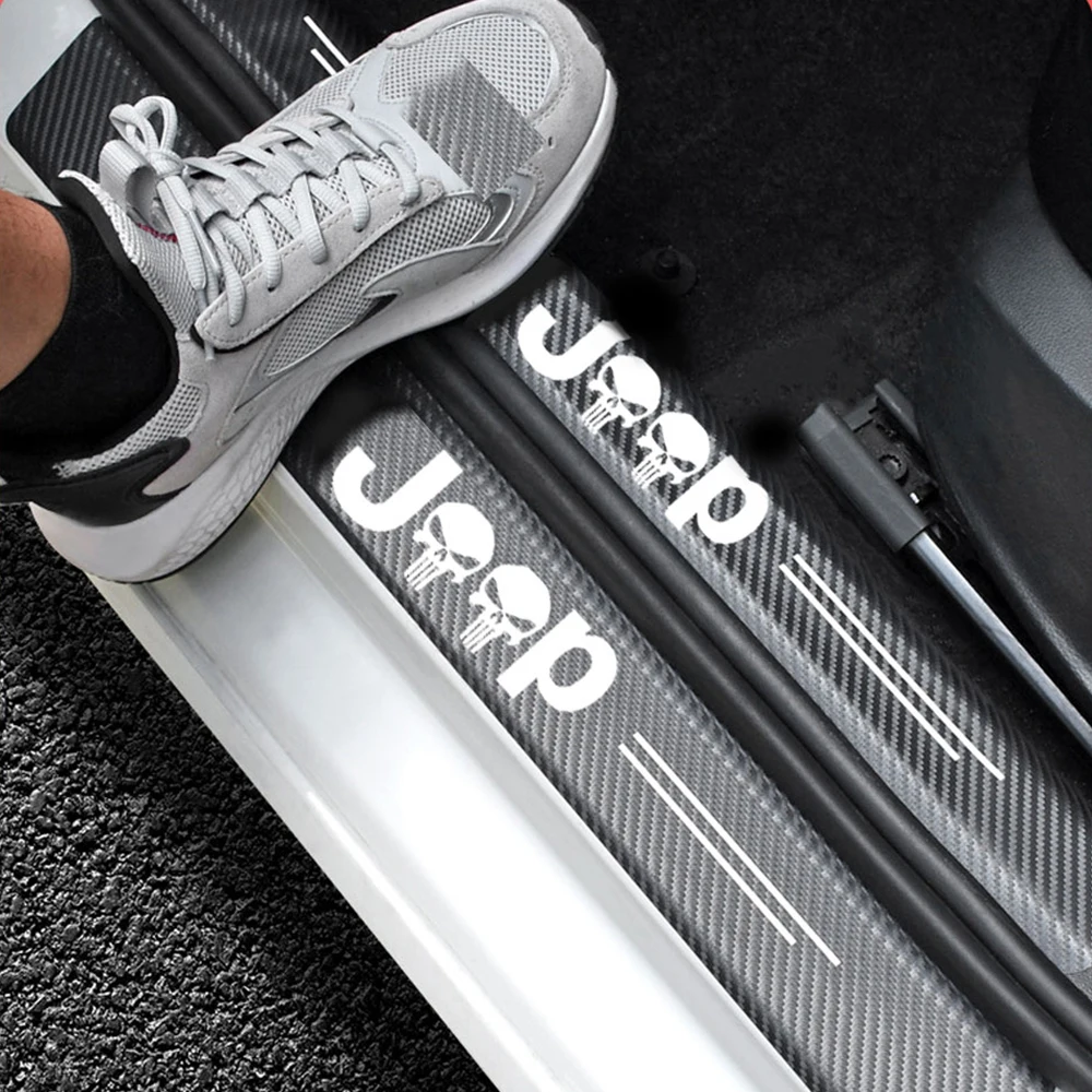 

4pcs car sticker door carbon Fiber Sill Plate For Grand Cherokee Commander Renegade Wrangler Compass Patriot accessories
