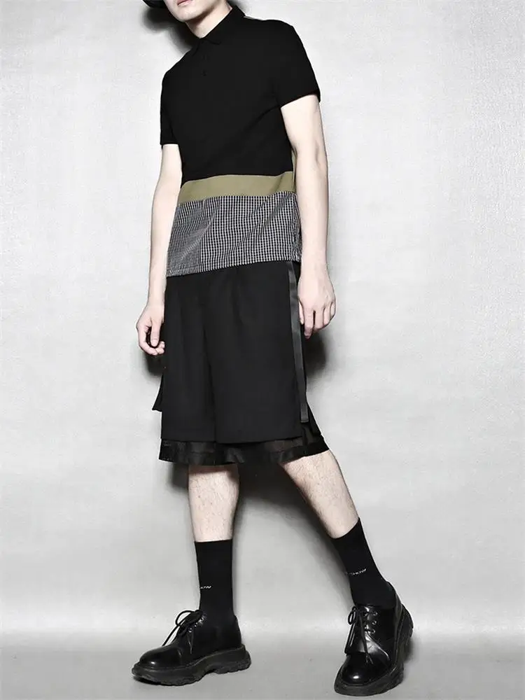 Ассиметричные двухслойные штаны с накладным карманом оригинальный дизайн