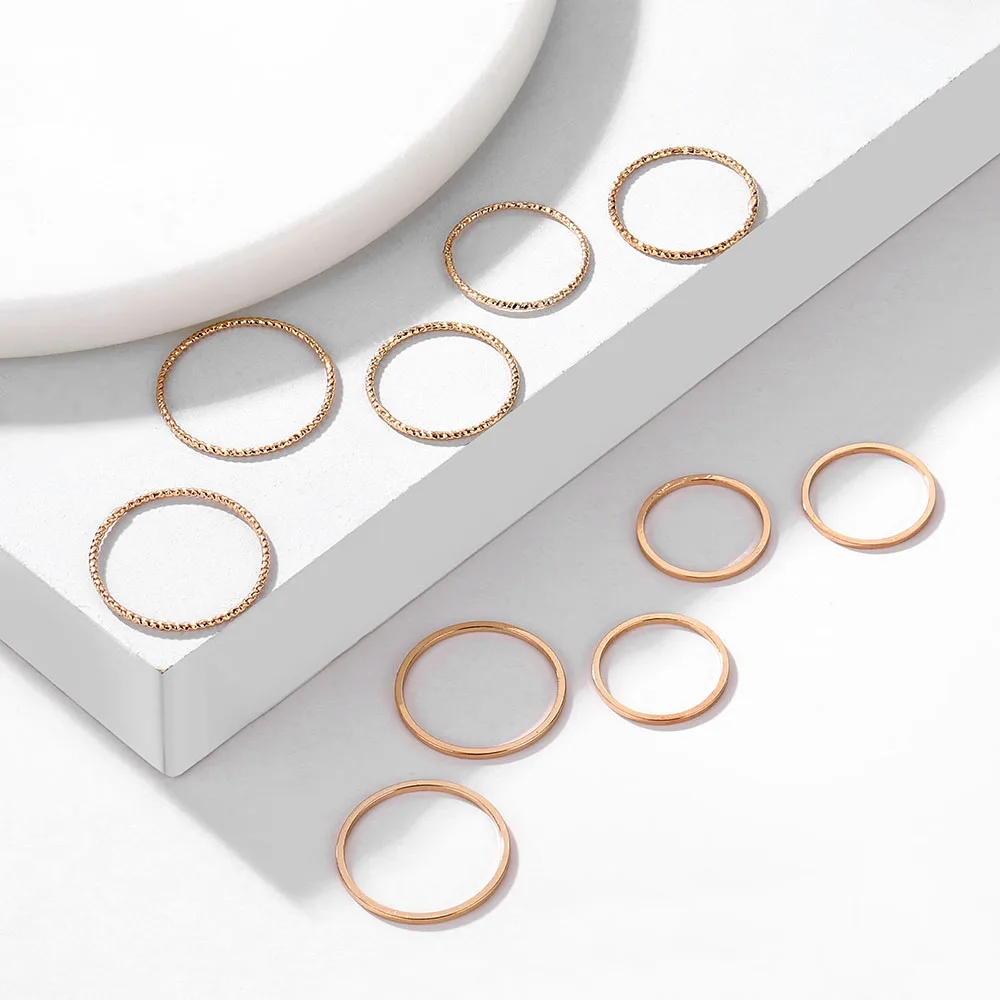 FAMSHIN 8 Pcs/Set Fashion Design Round Gold Color Rings Set For Women Handmade Geometry Finger Ring Set Female Jewelry Gifts