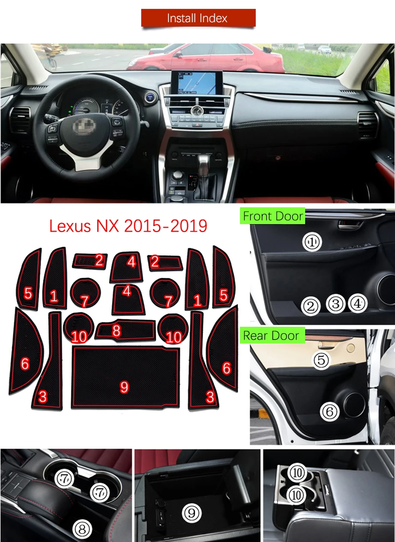 Противоскользящий коврик для разъема ворот резиновые подставки Lexus NX 200T 300 300H AZ10