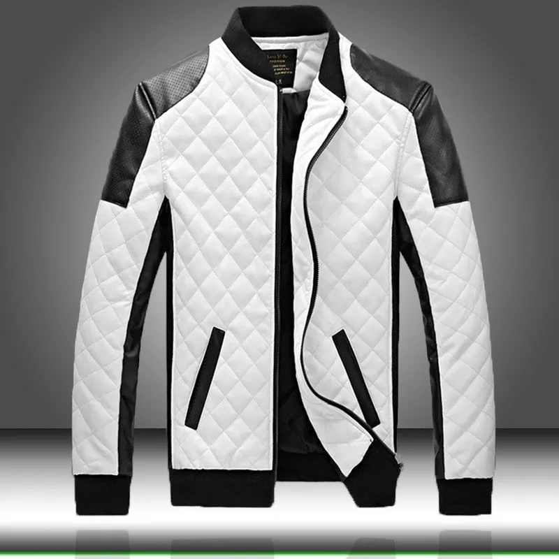Куртка из искусственной кожи мужская черная белая зима осень модное пальто для