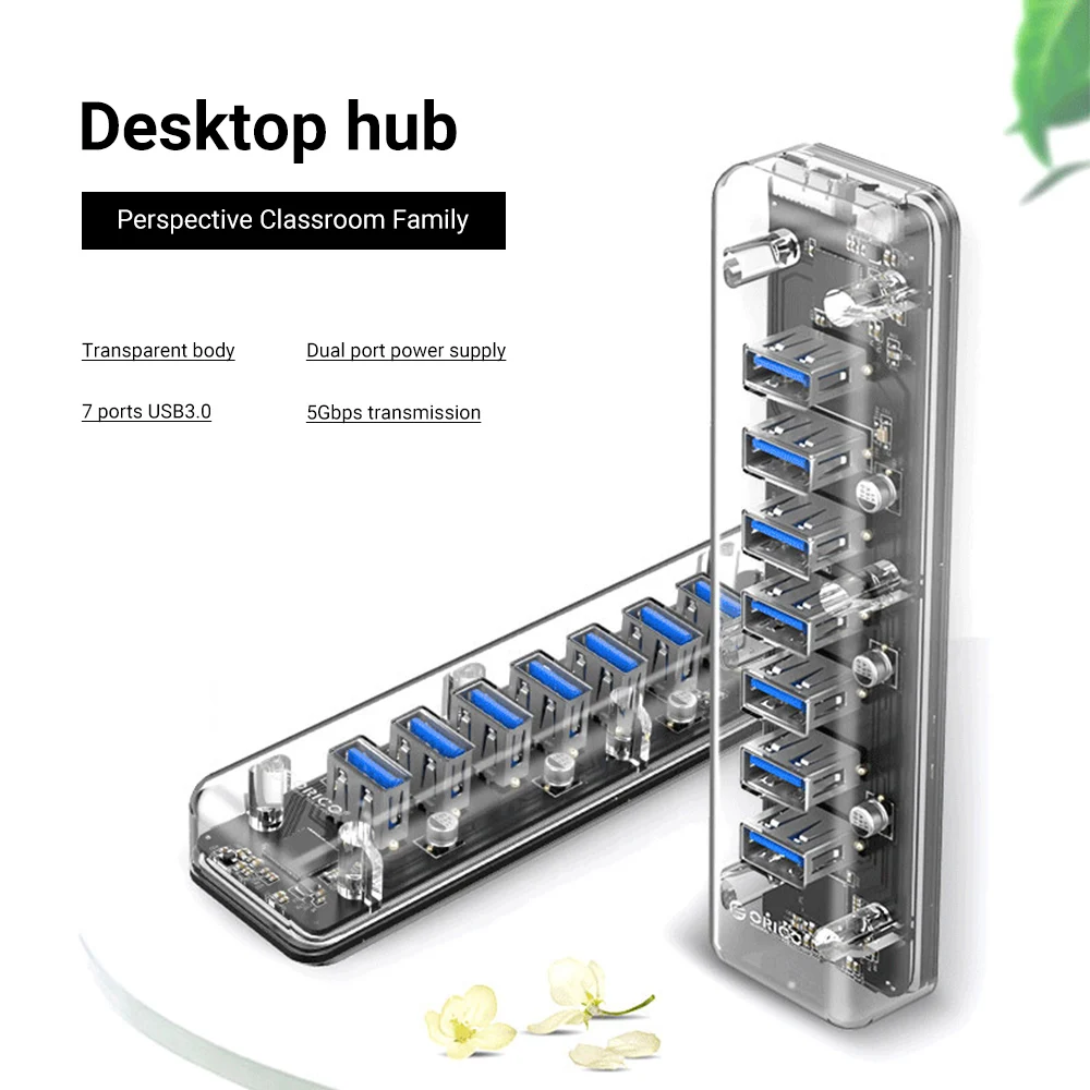 

Transparent USB Serial HUB Multi 4 7 Ports High Speed USB 3.0 Splitter With Micro USB Power Port For Laptop PC OTG Adapter