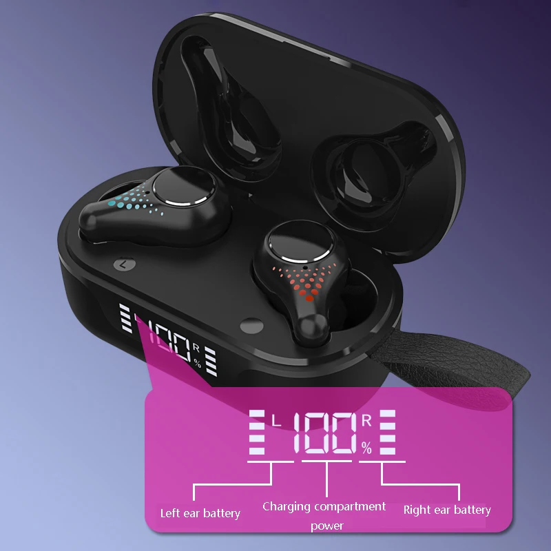 

Беспроводные наушники с микрофоном, TWS гарнитура 9D стерео Bluetooth наушники с шумоподавлением для занятий спортом на открытом воздухе, водонеп...