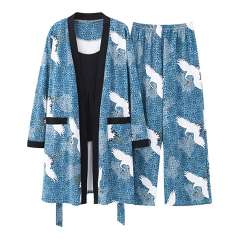 Pajama Women'S Three Piece Spring And Autumn Summer Sexy Suspender Plus Fat Loose Pure Cotton Oversize 100Kg Home Clothes