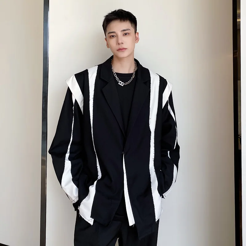 

New Design Men's Blazer Jackets Spliced Black White Contrast Hip Hop Streetwear Korean Style Big Suit Coat Fashion Clothing Man