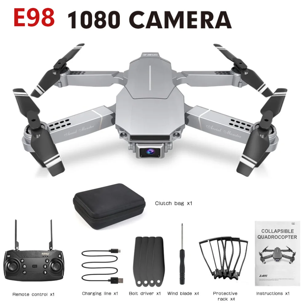 Квадрокоптер E98 складной с четырьмя осями камерой 2 МП/5 Мп/4K HD Wi Fi 4
