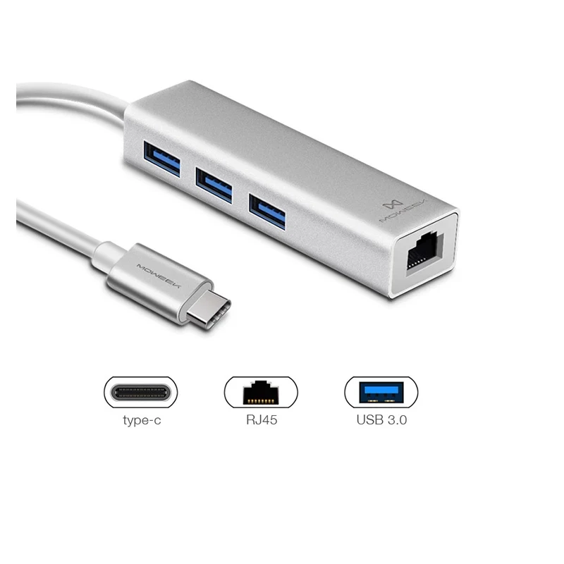 

RJ45 USB 3.0 HUB Type C To Ethernet Network Adapter 1000 Mbps Usb-c With 3 USB 3.0 Ports Usb Splitter For MacBook Pro