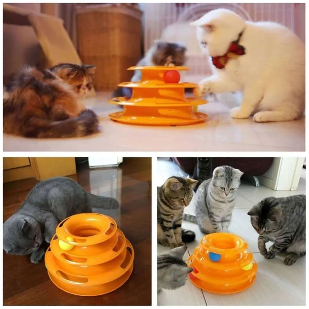 Three Levels pet cat toy Tower Tracks Disc Intelligence Amusement triple pay disc toys ball Training plate | Дом и сад